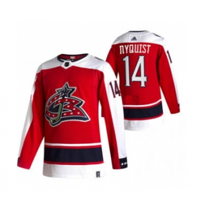 Men's Columbus Blue Jackets #14 Gustav Nyquist Red 2020-21 Reverse Retro Alternate Hockey Jersey