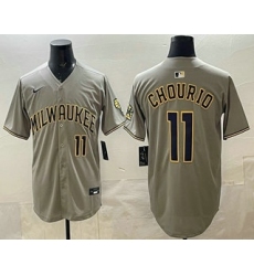 Men's Milwaukee Brewers #11 Jackson Chourio Grey Limited Jersey