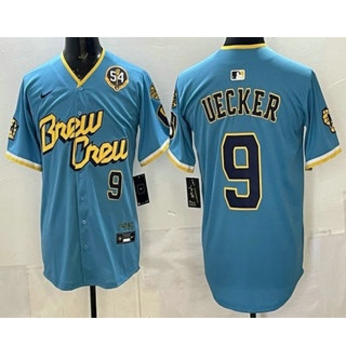 Men's Milwaukee Brewers #9 Bob Uecker Blue City Connect Limited Jersey