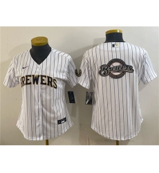 Women's Milwaukee Brewers Team Big Logo White Cool Base Stitched Jersey(Run Small)