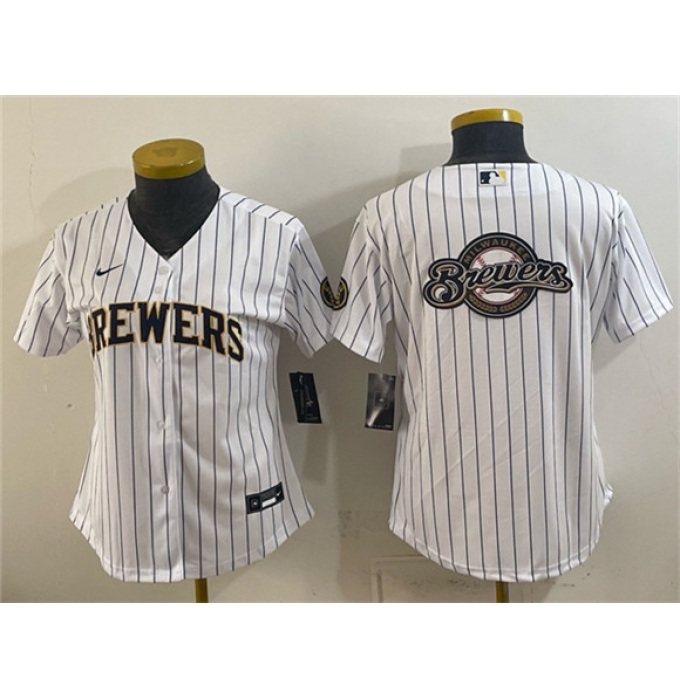 Youth Milwaukee Brewers Team Big Logo White Cool Base Stitched Jersey