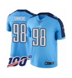 Youth Tennessee Titans #98 Jeffery Simmons Limited Light Blue Rush Vapor Untouchable 100th Season Football Jersey