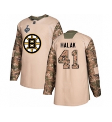 Men's Boston Bruins #41 Jaroslav Halak Authentic Camo Veterans Day Practice 2019 Stanley Cup Final Bound Hockey Jersey
