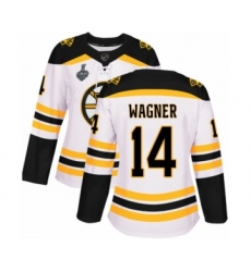 Women's Boston Bruins #14 Chris Wagner Authentic White Away 2019 Stanley Cup Final Bound Hockey Jersey