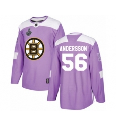 Men's Boston Bruins #56 Axel Andersson Authentic Purple Fights Cancer Practice 2019 Stanley Cup Final Bound Hockey Jersey