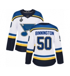 Women's St. Louis Blues #50 Jordan Binnington Authentic White Away 2019 Stanley Cup Final Bound Hockey Jersey