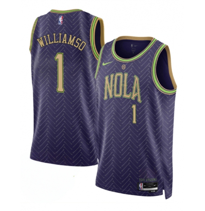 Men's New Orleans Pelicans #1 Zion Williamson Purple 2024-25 City Ediiton Stitched Basketball Jersey