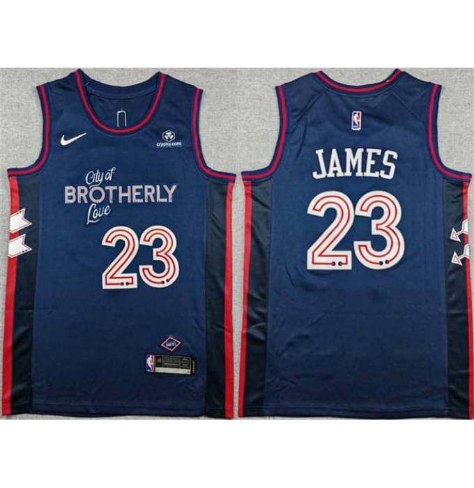 Men's Philadelphia 76ers #23 LeBron James Navy 2023-24 City Edition With Stitched Jersey