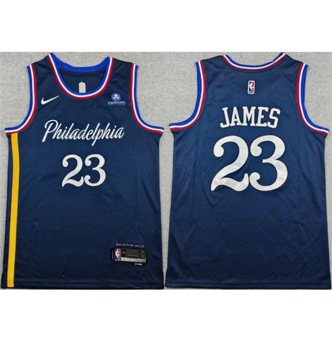 Men's Philadelphia 76ers #23 LeBron James Navy 2026 City Edition With Stitched Jersey