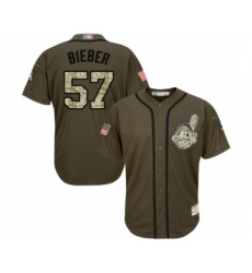 Men's Cleveland Indians #57 Shane Bieber Authentic Green Salute to Service Baseball Jersey