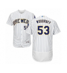 Men's Milwaukee Brewers #53 Brandon Woodruff White Home Flex Base Authentic Collection Baseball Jersey