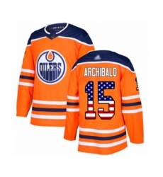 Men's Edmonton Oilers #15 Josh Archibald Authentic Orange USA Flag Fashion Hockey Jersey