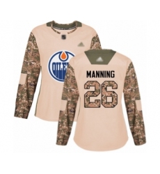 Women's Edmonton Oilers #26 Brandon Manning Authentic Camo Veterans Day Practice Hockey Jersey