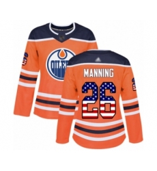 Women's Edmonton Oilers #26 Brandon Manning Authentic Orange USA Flag Fashion Hockey Jersey
