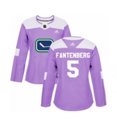 Women's Vancouver Canucks #5 Oscar Fantenberg Authentic Purple Fights Cancer Practice Hockey Jersey