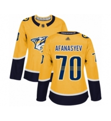 Women's Nashville Predators #70 Egor Afanasyev Authentic Gold Home Hockey Jersey