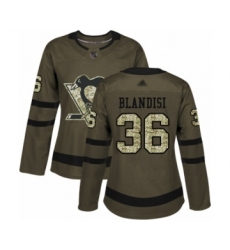 Women's Pittsburgh Penguins #36 Joseph Blandisi Authentic Green Salute to Service Hockey Jersey