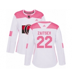 Women's Ottawa Senators #22 Nikita Zaitsev Authentic White Pink Fashion Hockey Jersey