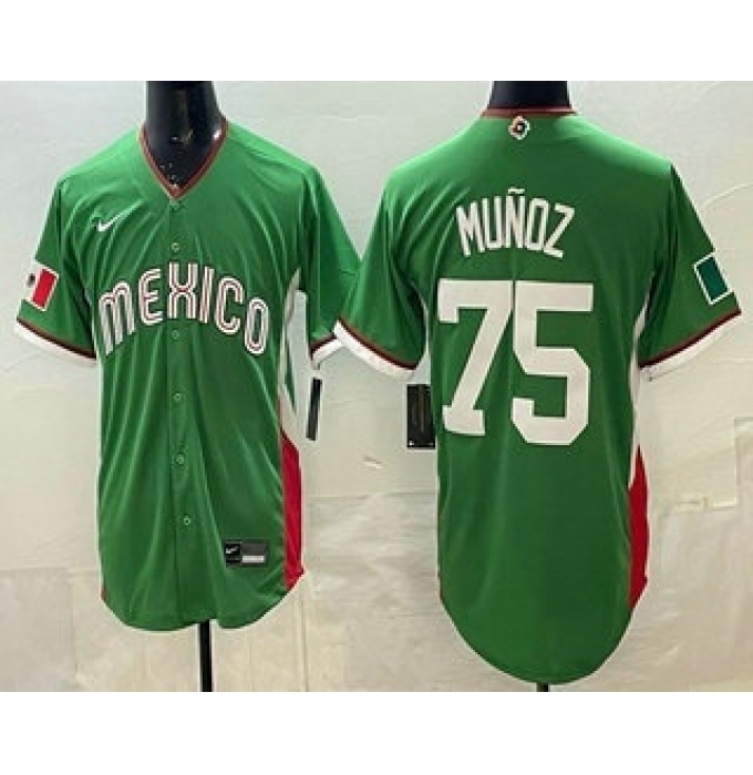 Men's Mexico #75 Andres Munoz Green 2026 World Baseball Classic Cool Base Jersey