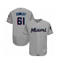 Men's Miami Marlins #61 Adam Conley Grey Road Flex Base Authentic Collection Baseball Player Jersey