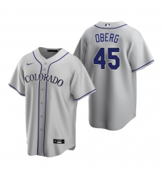Men's Nike Colorado Rockies #45 Scott Oberg Gray Road Stitched Baseball Jersey