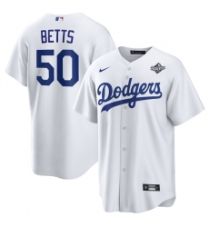 Men's Los Angeles Dodgers #50 Mookie Betts White 2025 World Series Home Cool Base Stitched Baseball Jersey