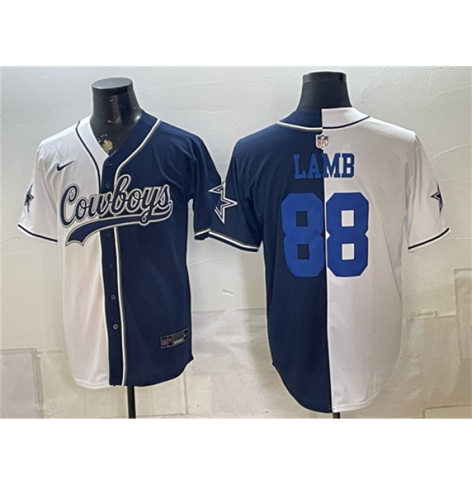 Men's Dallas Cowboys #88 CeeDee Lamb White Navy Split Stitched Jersey