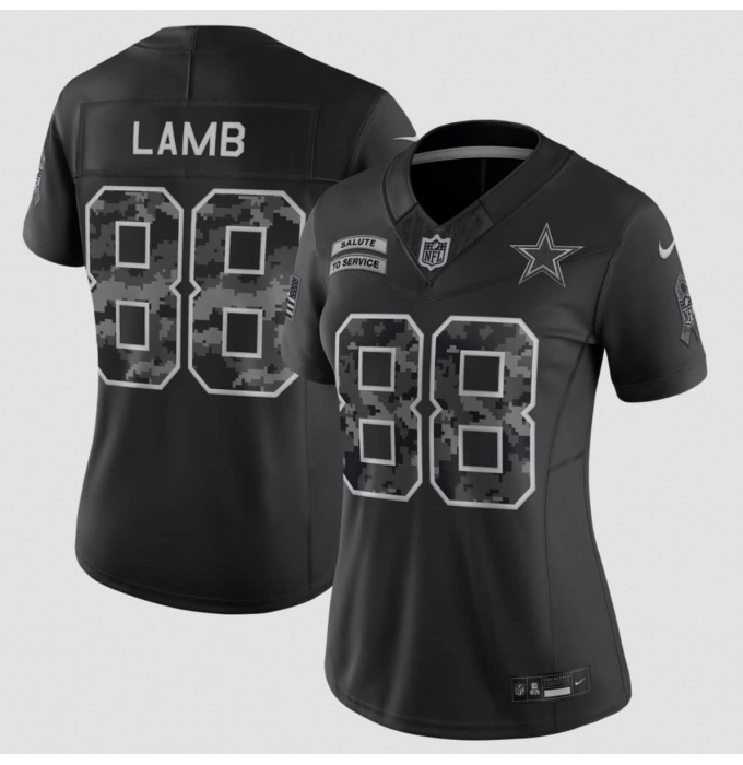 Women's Dallas Cowboys #88 CeeDee Lamb Black 2026 F.U.S.E. Salute to Service Limited Stitched Jersey(Run Small)