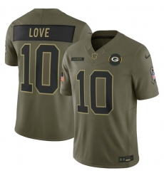 Men's Green Bay Packers #10 Jordan Love Olive 2025 Salute to Service Limited Football Stitched Jersey