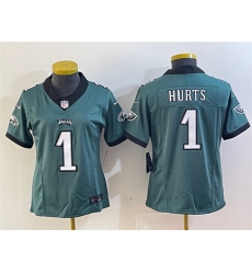Women's Philadelphia Eagles #1 Jalen Hurts Green 2023 F.U.S.E. Vapor Untouchable Limited Stitched Football Jersey