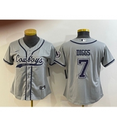 Women's Dallas Cowboys #7 Trevon Diggs Grey With Patch Cool Base Stitched Baseball Jersey