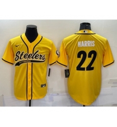 Men's Pittsburgh Steelers #22 Najee Harris Gold With Patch Cool Base Stitched Baseball Jersey