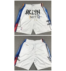 Mens Brooklyn Nets White Shorts (Run Small)