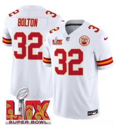 Men's Kansas City Chiefs #32 Nick Bolton White 2025 Super Bowl LIX F.U.S.E. Vapor Limited Stitched Football Jersey