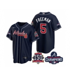 Men's Atlanta Braves #5 Freddie Freeman 2021 Navy World Series Champions With 150th Anniversary Patch Cool Base Stitched Jersey
