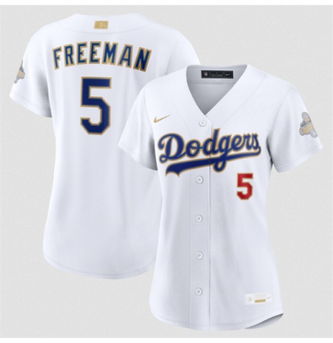 Women's Los Angeles Dodgers #5 Freddie Freeman White 2026 Gold Collection Stadium Stitched Baseball Jersey(Run Small)