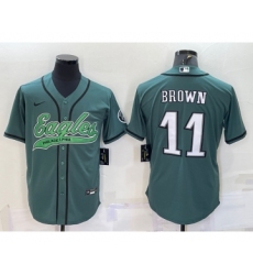 Men's Philadelphia Eagles #11 AJ Brown Green Base Stitched Baseball Jersey
