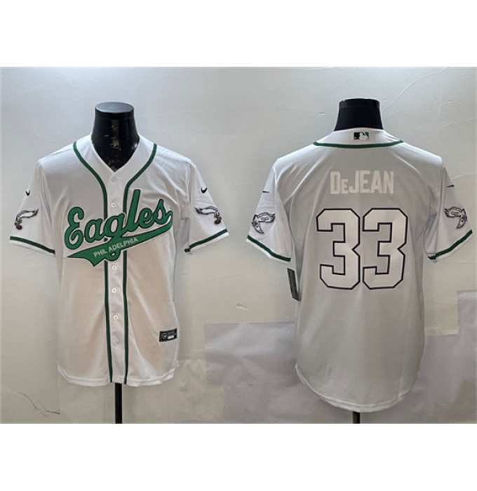 Men's Philadelphia Eagles #33 Cooper DeJean White Cool Base Stitched Baseball Jersey