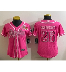 Women's Philadelphia Eagles #26 Saquon Barkley Pink 2025 Super Bowl LIX Cool Base Stitched Baseball Jersey(Run Small)