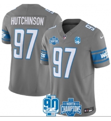 Men's Detroit Lions #97 Aidan Hutchinson Gray 2023 90th Anniversary North Division Champions Limited Stitched Jersey