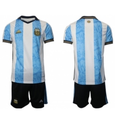 Men's Argentina Blank White Blue Home Soccer Jersey Suit