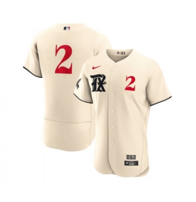 Men's Texas Rangers #2 Marcus Semien Cream 2023 City Connect Flex Base Stitched Baseball Jersey