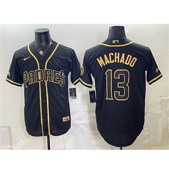 Men's San Diego Padres #13 Manny Machado Black Gold With Stitched Baseball Jersey