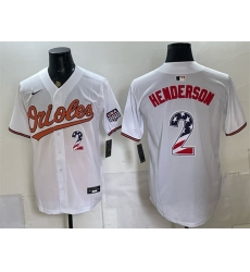 Men's Baltimore Orioles #2 Gunnar Henderson White USA 250 Fourth of July Home Stitched Baseball Jersey