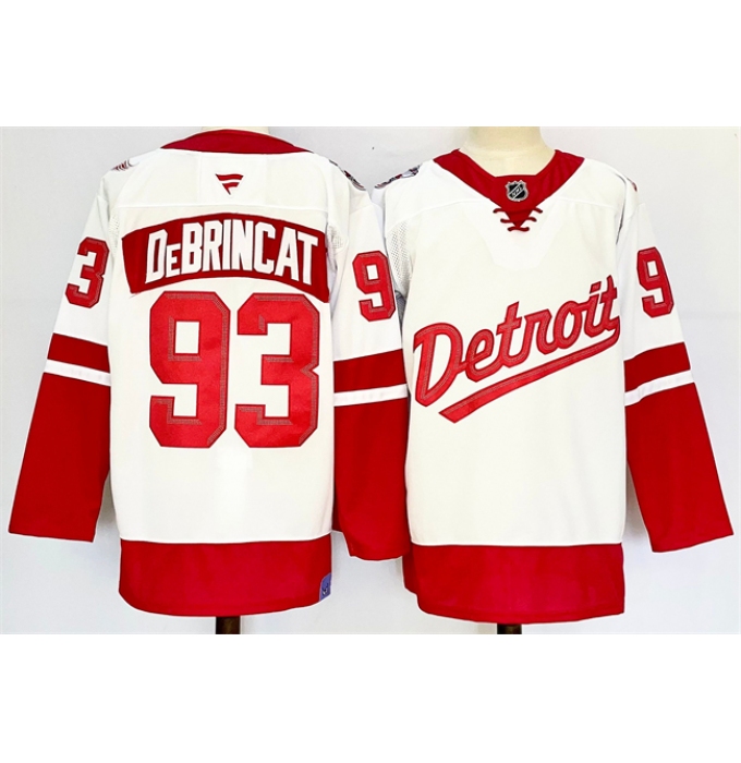 Men's Detroit Red Wings #93 Alex DeBrincat White Red 2024-25 Stitched Jersey