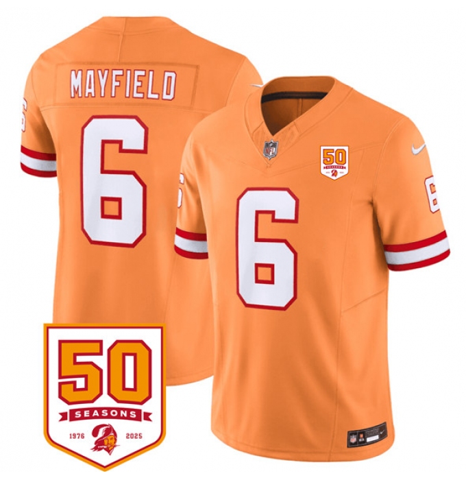 Men's Tampa Bay Buccaneers #6 Baker Mayfield Orange 2025 F.U.S.E. 50th Anniversary Vapor Untouchable Limited Football Stitched Jersey