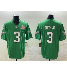 Men's Philadelphia Eagles #3 Nolan Smith Jr. Green 2025 Super Bowl LIX F.U.S.E. Throwback Vapor Untouchable Limited Stitched Football Jersey