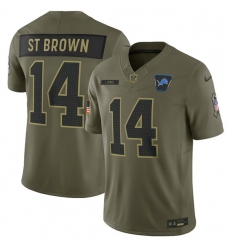Men's Detroit Lions #14 Amon-Ra St. Brown Olive 2025 Salute to Service Limited Football Stitched Jersey