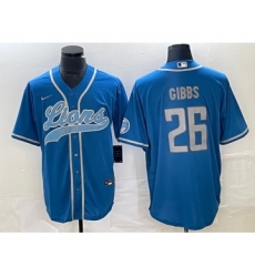 Men's Nike Detroit Lions #26 Jahmyr Gibbs Blue Cool Base Stitched Baseball Jersey