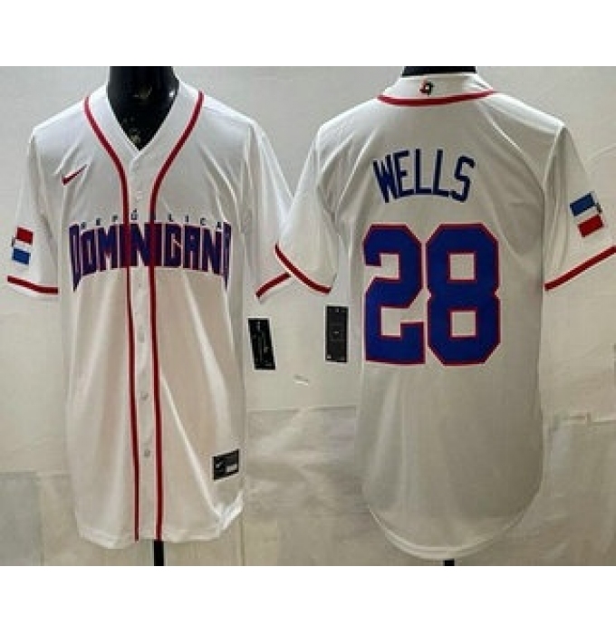 Men's Dominican #28 Austin Wells White 2026 World Baseball Classic Cool Base Jersey